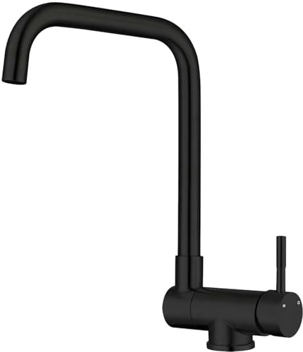 Biubiubath Robinet de Cuisine en Acier Inoxydable Noir, Pliable sous Fenêtre, Rabattable et Rotatif à 360°, Mitigeur Monocommande