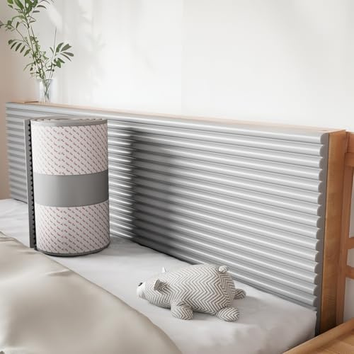 Btstil Wandpaneele Gepolstert für Kinderzimmer, 2M Wandpolster Selbstklebend, 1cm Dick Anti-Kollision Wandkissen, Polsterpaneel Wand Wandschutz Bett (Grau, 30x200cm)
