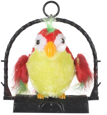 FUNOMOCYA Juguete Educativo Loro Parlante Eléctrico Rojo sin Batería Función Grabación y Cabeza y Alas Móviles, Decoración Colgante Adecuado para Mayores de 4 Años, Juguete de Aprendizaje