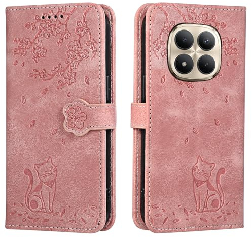 Vaitasy Coque pour Xiaomi Redmi Note 15 Pro+ 5G, Mince Souple Cuir PU Étui avec Magnétique Flip Portefeuille Housse pour Redmi Note 15 Pro Plus 5G - Chat Rose foncé