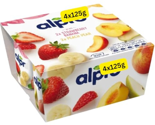 Dairy Free Yoghurt Strawberry with Banana and Peach Pear Alpros (4x125g)