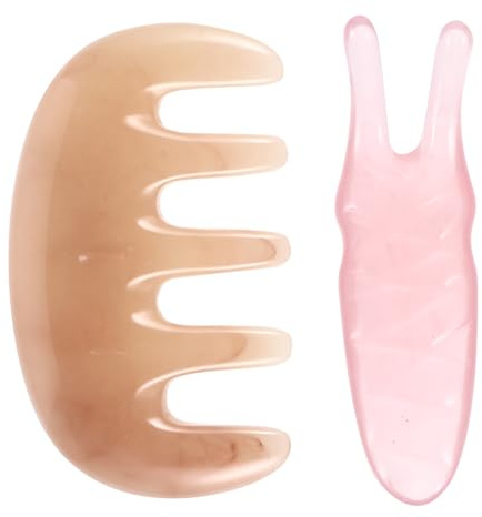 VILLCASE Peine Masajeador Multifuncional 2 Piezas Rosa, Horquilla Masajeadora para Ojos y Tenedor Raspador en Forma, Herramienta de Acupuntura para Cabeza y Cuidado Facial