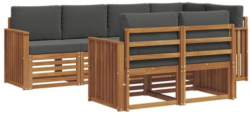 vidaXL Sofagarnituren 7 pcs Natur und Anthrazit Massivholz Akazie, Garten-Sofa, modernes Outdoor-Sofa, langlebige Lounge, Bequeme Terassensitze für Dein Wohnzimmer