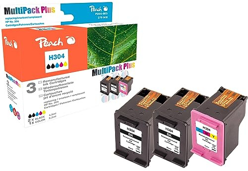 Peach H304 Spar Pack Plus Druckköpfe (2xBK, C) kompatibel mit HP 304, N9K06AE*2, N9K05AE für z.B. HP DeskJet 3720, 3750, 3730, 3732, Ink Advantage 3700 MFP