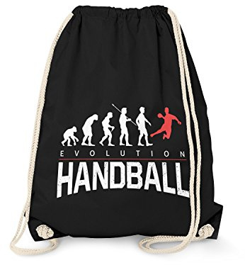 Fashionalarm Turnbeutel - Evolution Handball | Fun Rucksack mit lustigem Motiv als Geschenk Idee für Handballer Handballspieler Sport Hobby, Schwarz One Size