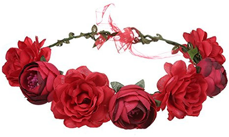 June Bloomy Damen Rosen-Blumenkranz mit verstellbarem Band (rot)