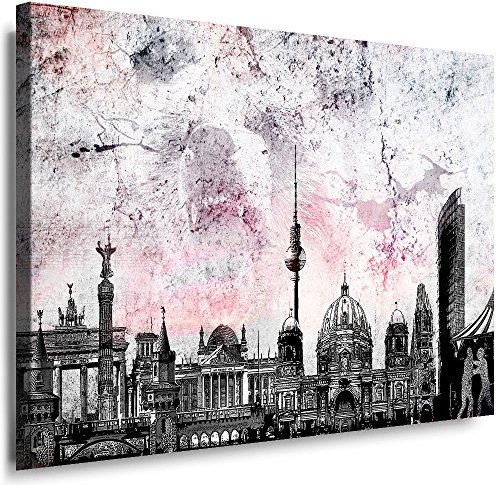 Julia-Art Leinwandbilder Skyline - Bild Berlin - Wandbild fertig gerahmt - 40 mal 30 cm Kunstdruck XXL - Leinwand Bild Berliner Dom - verschiedene Varianten Be-01-43