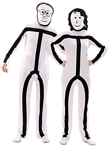 EUROCARNAVALES Kostüm mit Masken Stickman für Erwachsene – Weiß – S (48)