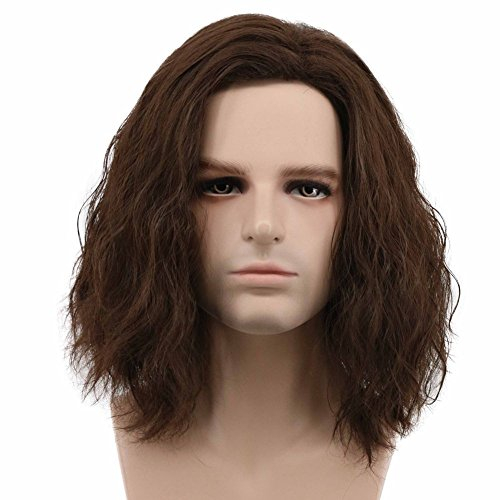 karlery Herren Flauschige Kurz Lockige Braun Perücke Halloween Cosplay Anime Kostüm Perücke