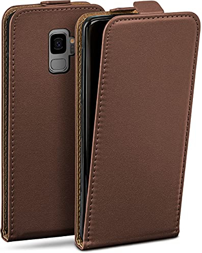 moex Flip Case für Samsung Galaxy S9 Hülle klappbar mit 360 Grad Schutz, Handyhülle mit Displayschutz, PU Leder Handytasche Lederhülle, Flip Case Cover Klapphülle, Dunkelbraun