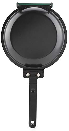 7.5mm Klapppfanne Bratpfanne mit Seitlichem Deckel, Doble Flip Herd Padella pro Pfannkuchen Doppelwandige Keramik-Pfanne Runde Pfanne aus Tortilla Sicheres Kochen