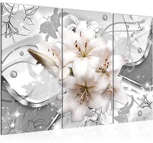 Runa Art Wandbilder Blumen Lilien Bild XXL Wohnzimmer Schlafzimmer Grau Abstrakt 120 x 80 cm 3 Teilig 016131c