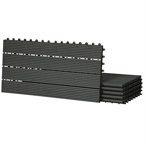 Laneetal WPC Fliesen 6er Set für 1 m², Terrassenfliesen Klicksystem, Balkonfliesen 30x60 cm, Klickfliesen Terrasse Balkon, Bodenfliesen Bodenbelag für außen, Anthrazit