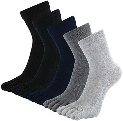 LOFIR Calzini in Cotone con Dita Separate da Uomo Calze 5 Dita, Calze Antiscivolo per Sport, Traspirante Morbido Calzini, Sneaker Calzino per Corsa Scuola, Taglia 44-47, 5 paia