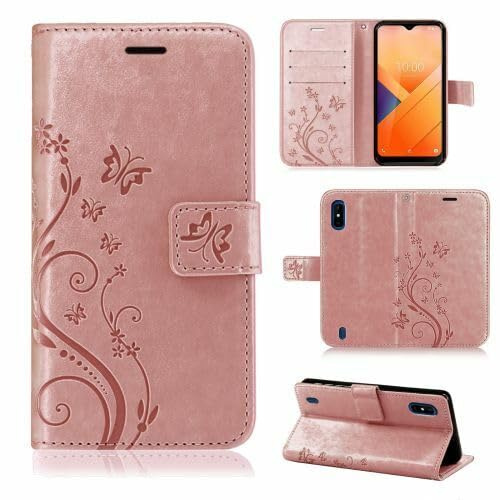 betterfon Hülle Kompatibel mit Wiko Y81 | Premium PU Leder Handyhülle Wallet Case für Y81 | Schutzhülle Blumen Klapphülle Handyhülle | Rosegold
