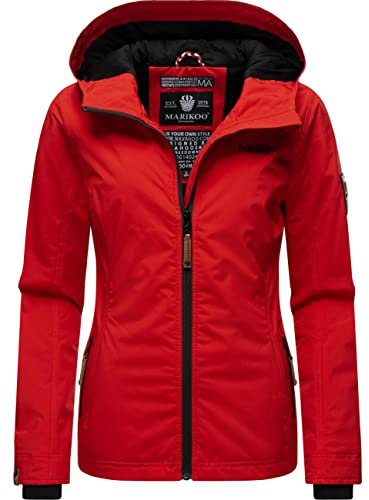 MARIKOO leicht gefütterte Damen Übergangsjacke kurz Outdoor-Jacke mit Jersey-Innenfutter und großer Kapuze Brombeere XS-6XL