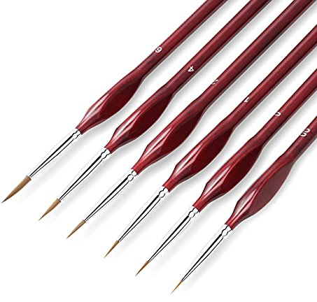 Fine Detail Paint Brush Set 6pcs Tip Professional Artist Miniature Paint Brushes Fine Lines for Detailed Watercolor Acrylic Oil Painting