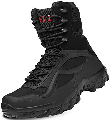 IYVW 5.AA A0511 Stivali Militari Cerniera Uomo,Stivali da Combattimento High-Top Scarpe da Escursionismo Scarpe da Lavoro nero 45 EU