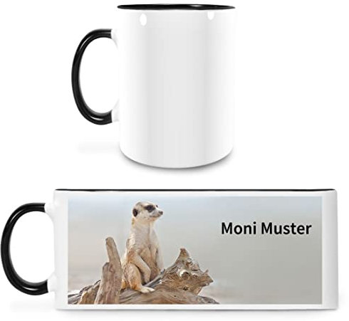 Manutextur Tasse mit Namen - personalisiert - Motiv Erdmännchen - viele Farben & Motive - weiß/schwarz - persönliches Geschenk mit Wunsch-Motiv und Wunsch-Name