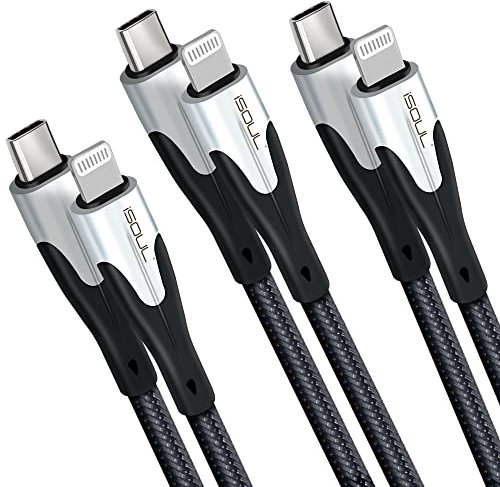 USB C to Lightning Cable,iSOUL [3 Pack 15CM 1M 2M] iPhone Charger Cable PD Fast Lightning to Type C Charging Cable Lead Compatible with iPhone 13 12 11 Pro Max XR XS X 8 8 Plus SE2020