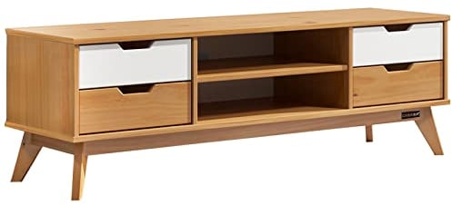 Casaria® Lowboard 140x42x40cm FSC®- Zertifiziert 4 Schubladen 2 Fächer Kiefer Massiv Natur Holz Wohnzimmer Flur TV Schrank Board Fernsehtisch Möbel Weiß