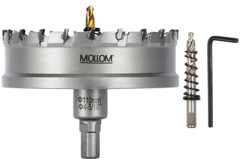 Mollom (110mm | 4-5/16'') Lochsäge T.C.T Schwerlast-Hartmetall-bestückt mit 2 Führungsbohrern für Edelstahl, Baustahl, Eisen, Kupfer, Messing, Kunststoff