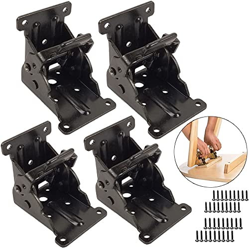 4 Stück Klappscharnier Tischbeine Klappbar Verriegelung Tischbeine Stützhalterung Klappkonsole Selbstsicherndes Scharnier Klappscharnier 90° für dunkle Bronze Stahl Hardware Werkbank mit 40 Schrauben