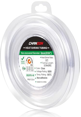 Chanzon 2:1 Ratio 5/64 (2mm) Heat Shrink Tubing 8Ft Roll (2.5M Total Length) Clear/Transparent Polyolefin Sleeving Wrap Shrinking 2 to 1 1pcs