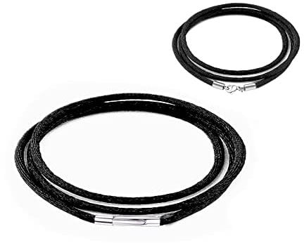 Findout 2mm Black Silk Cord Chain Necklace For Men Stainless Steel Durable Buckle Snap Clasp Hypoallergenic Rope Chain Necklace For Women Girl Boy With Free Steel Silk Chain 14-36inch (14)