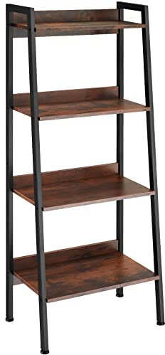 TecTake® Étagère échelle à 4 Niveaux 57,5 x 34 x 138 cm, Bibliothèque Style Industriel Minimaliste, Étagères Verticales Meuble de Rangement Chambre Salon Bureau, Etagere Bibliotheque, Bois foncé