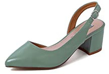 QUEEN HELENA Scarpe Basse Eleganti con Tacco Décolleté a Punta Chiusa Donna ZM9324 (Verde, Sistema Taglie Calzature EU, Adulto, Donna, Numero, Media, 36)