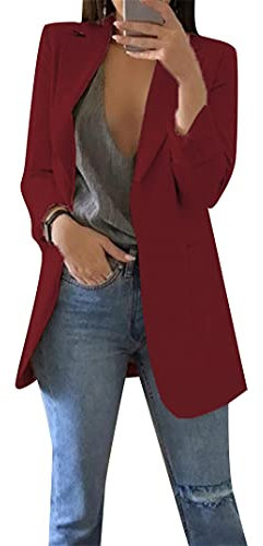 EFOFEI Femme Cardigan Blouson Jacket Col Revers Business Manteau Costume Simple De Couleur Pure Vin Rouge L