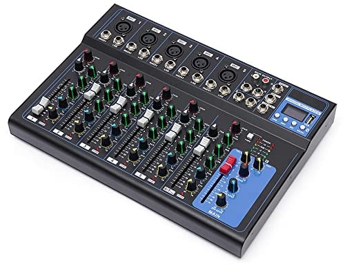 DJ Mischer DJ Controller, 7 Kanal Mischpult Professional o Mixer DJ-Mischpulte Tragbar HD Display DJ Sound Mixer Bluetooth für PC Party Aufnahmen Computeraufnahmen Schwarz