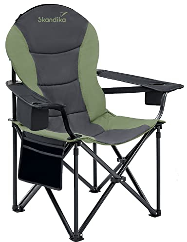 Skandika Campingstuhl Relax Comfort | Bequemer Klappstuhl mit Getränkehalter und Kühlfach, bis max. 160 kg, klappbar, leicht | Faltstuhl für Camping, Zelten, Festival, Angeln (grün/grau)