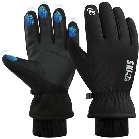 ZENUTA wasserdichte Skihandschuhe Damen Herren, Warme Winterhandschuhe Herren Damen mit 5-Finger-Touchscreen, Fahrradhandschuhe Herren Winter für Reiten Laufen Skifahren Wandern (L)