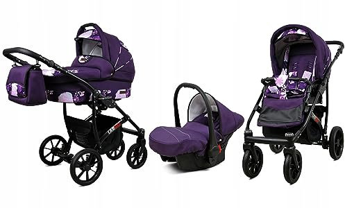 BabyLux® Bambimo Kinderwagen Set 3 in 1 - Largo - incl. Babywanne, Buggy Sportsitz, Auto-Babyschale - Autositz - Kinderwagenset - Kombikinderwagen mit Wickeltasche, Regenschutz usw.