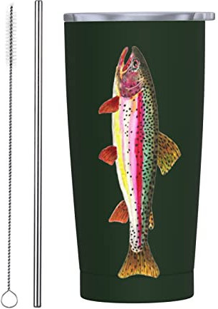 RFSHOP Fly Fishing Trout 590ml Travel Mug Thermal Stainless Steel with Lid Leakproof Coffee Cup for Hot & Cold Drinks