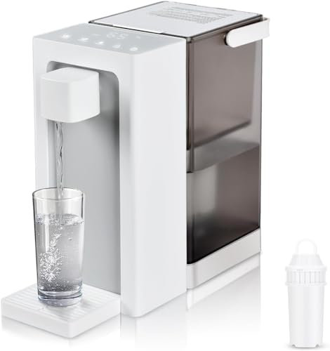 Instant Hot Water Filter Dispenser, 3L Super Large Water Tank, Powerful Countertop Water Filter System, Instant Heating in 3 Seconds, Smart Touch Screen with, Comes with 2 Filter Element