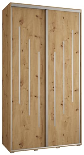 MEBLE KRYSPOL Davos 8 140 Schrank mit Zwei Schiebetüren für Schlafzimmer - Moderner Aufbewahrungsschrank mit Kleiderstange und Regalen - 235,2x140x45 cm - Artisan Artisan Silber