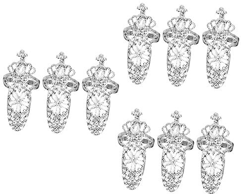 PACKOVE 9 Pcs Nail Ring Fingernail Ring Hand Joint Ring Nail Decor Nail Art Rhinestones Nail Rings Jewelry Hair Sectioning Nail Ring Jewelry Ornament European Fashion Collar