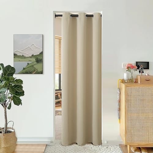 BGment Beige Door Curtain 80 Inch Length for Doorway, Bedroom Closet Curtain, Privacy Thermal Insulated Blackout Grommet Room Divider for Room Separation, 1 Panel, 34 Inch Wide