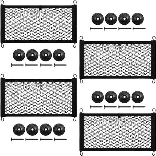 DEDC 4 Pcs Trunk Storage Bag, 19.7 * 9.8'' Double Layer Elastic Storage Nets for Campervans, Car Storage Mesh Net Bag For Car Caravan Motorhome Boat SUV Truck Bed, Trunk, 4 pack