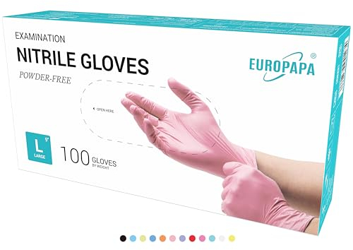 EUROPAPA® - 100 Guanti Monouso In Nitrile, Senza Lattice, Non Steril (L, Pink)