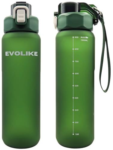 Evolike Trinkflasche Sport Wasserflasche 1l mit Strohhalm Sportflasche 1 Liter BPA-frei Auslaufsicher Rutschfest Water Bottle with Straw | Spülmaschinengeeignet bis 40 Grad (Grün)