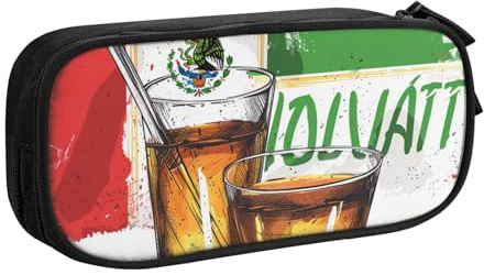 JCVOTREL Federmäppchen mit Mexiko-Flagge und Tequila, großes Fassungsvermögen, Schreibwaren-Tasche, Stifteetui mit Reißverschluss, für Schule, Reisen, Büro, Schwarz , Einheitsgröße, Kosmetiktasche