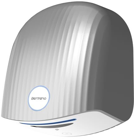 Bertreno - Asciugamani commerciale per bagno, 110 V, asciuga mani elettrico compatto per bagni, asciugacapelli ad alta velocità, luce a LED per la casa, luce da lavoro e argento basso