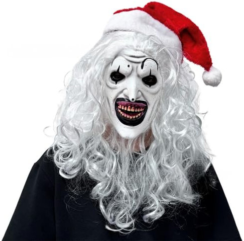 Funjoyz Halloween Weihnachten Terrifieres Maske,Clownes Latex Maske,3D-Vollgesicht Monstermaske mit weißes Haaren,Weihnachtsmann Mask FüR Damen Und Herren Halloween Karneval Cosplay Maskerade
