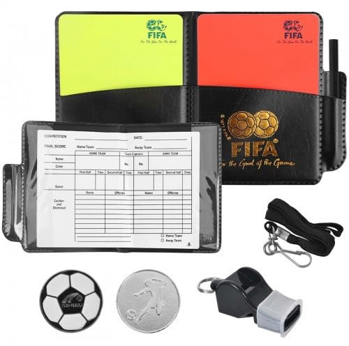 Referee Set, Football Referee Card Set with Red Yellow Card, Wallet Score Sheets, Referee Whistle, Coin Picking, Referee Equipment for Football Match, for School Family Football Soccer Sports Game