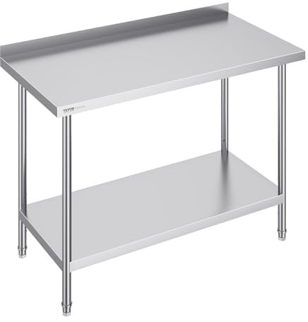 VEVOR Edelstahl-Arbeitstisch, gewerblicher Arbeitstisch zur Lebensmittelzubereitung, Zuhause und Hotel 610 x 1219 x 914 mm