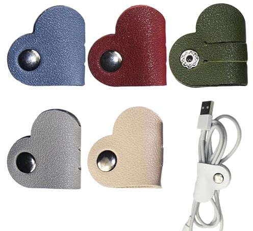 Generic Heart-Shaped Leather Cable Ties, Multicolor, 5 Pack
